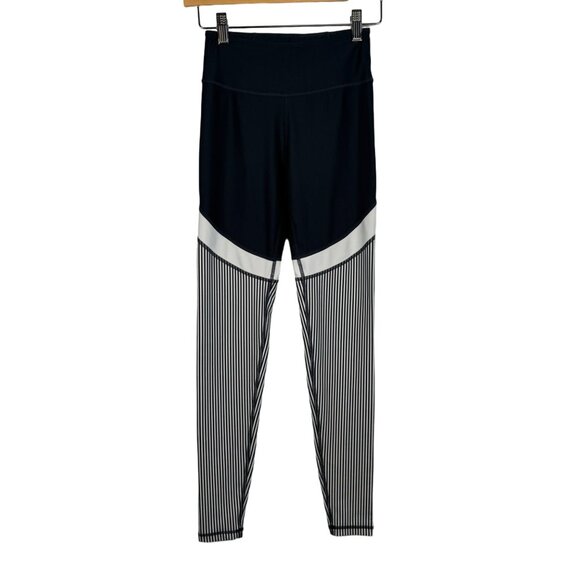 All Fenix Women's XS Striped Leggings Blue White Colorblock High Rise Activewear - Picture 1 of 15
